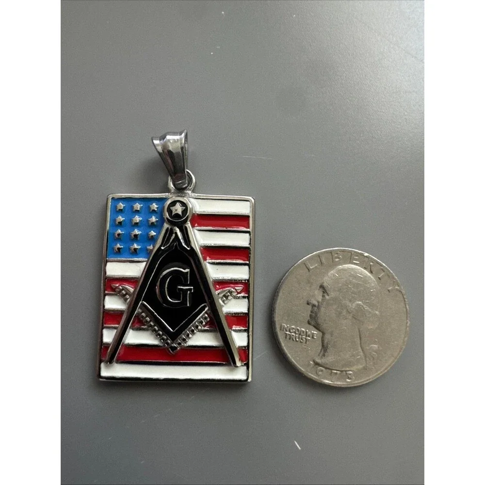 U. S. A. Free Mason Stainless Steel Freemason Symbol Masonic Pendant Chain Gift